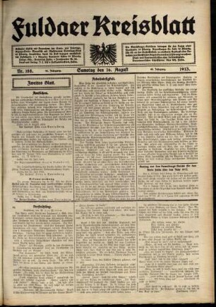 Zweite Ausgabe vom Samstag, den 16. August 1913.