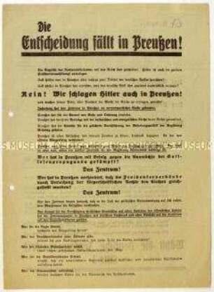 Aufruf der Zentrumspartei zur preußischen Landtagswahl 1932