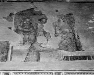 Kapellenausmalung: Szenen aus dem Leben der Heiligen Antonius und Ludwig — Der heilige Ludwig vor Papst Bonifaz III.