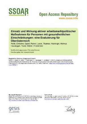 Einsatz und Wirkung aktiver arbeitsmarktpolitischer Maßnahmen für Personen mit gesundheitlichen Einschränkungen: eine Evaluierung für Oberösterreich
