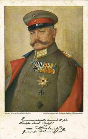 Paul von Hindenburg, Generalfeldmarschall, Reichspräsident in Uniform, Mütze mit Orden, Brustbild in Halbprofil