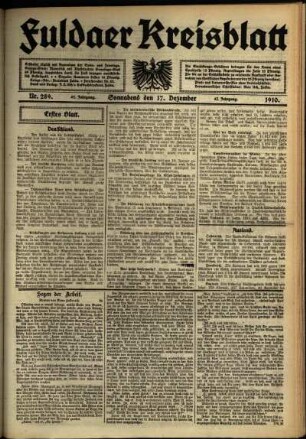 Erste Ausgabe vom Samstag, den 17. Dezember 1910.