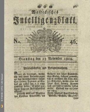 No. 46. Dienstag den 13 November 1804