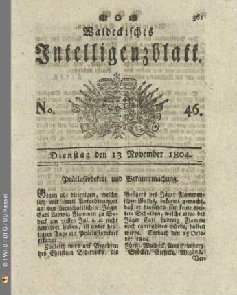 No. 46. Dienstag den 13 November 1804
