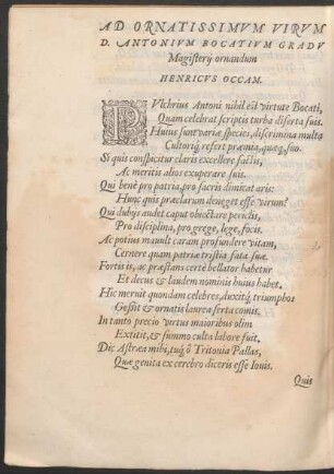 Ad Ornatissimum Virum D. Antonium Bocatium ...