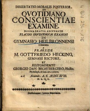 Dissertatio Moralis ... De Qvotidiano [Quotidiano] Conscientiae Examine, 2.