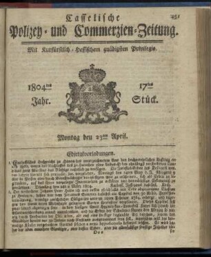 17tes Stueck, Montag den 23ten April 1804