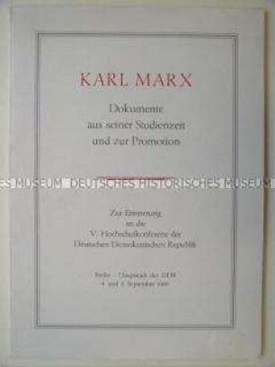 Mappe mit Faksimile-Drucken über die Studienzeit von Karl Marx, überreicht den Teilnehmern der V. Hochschulkonferenz der DDR