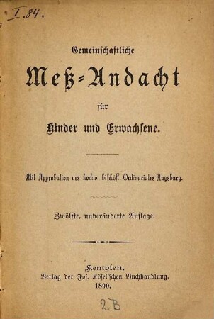 Gemeinschaftliche Meßandacht für Kinder und Erwachsene