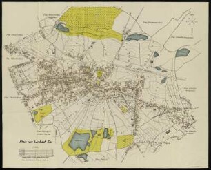 Plan von Limbach-Oberfrohna, 1:5 000, Lithographie, 1914 : Plan von Limbach. - Entworfen u. gezeichnet v. M Ehnert. - 1:5 000. - Limbach Sa : Ulbricht , 1914. - 1 Kt : mehrfarb. Lithogr. ; 74 x 60 cm.