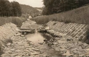 Müglitz, Kanal : Zerstörte Verbauung der Müglitz, hergestellt nach Unwetter Juli 1927, Zustand Sommer 1931, dicht unterhalb der Stadt Lauenstein