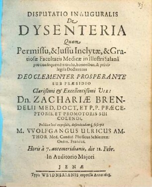 Disputatio Inauguralis De Dysenteria
