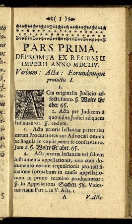 Pars Prima. Depromta Ex Recessu Imperii Anno MDCLIV.