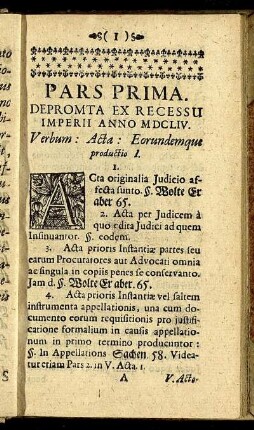 Pars Prima. Depromta Ex Recessu Imperii Anno MDCLIV.