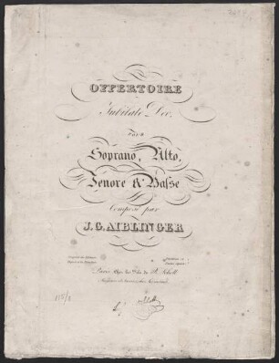 Offertoire : Jubilate Deo ; pour soprano, alto, (2) tenore & basse