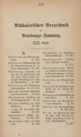 Alphabetisches Verzeichniß der Verordnungs-Sammlung. XIII. Band