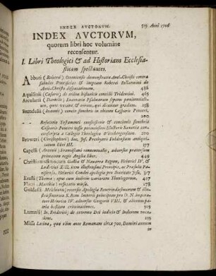 Index Auctorum, quorum libri hoc volumine recensentur.