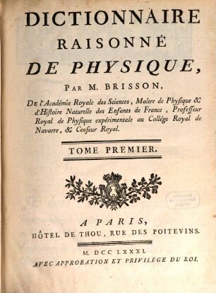 Dictionnaire Raisonné De Physique, 1