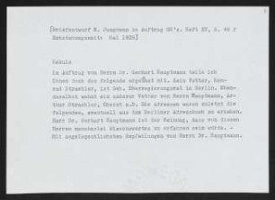 Brief von Gerhart Hauptmann an Stephan Kekulé von Stradonitz