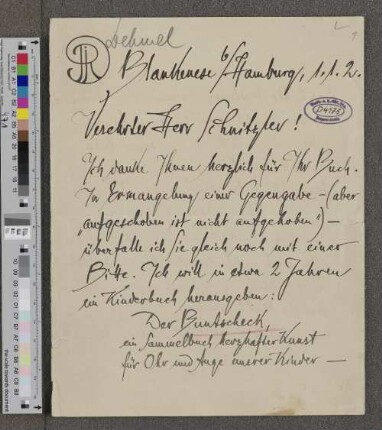 Brief an Arthur Schnitzler