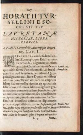 Horatii Tursellini E Societate Iesu Lauretanae Historiae, Liber Tertius.