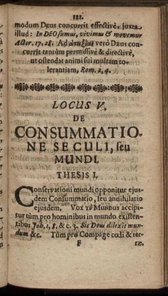 Locus V. De Consummatione Seculi, seu Mundi.