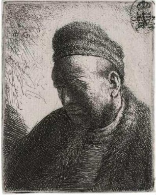 Bartloser Mann in Pelz und Pelzmütze
