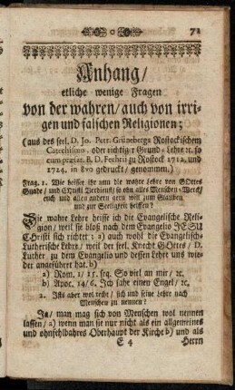 Anhang/ etliche wenige Fragen von der wahren/ auch von irrigen und falschen Religionen;