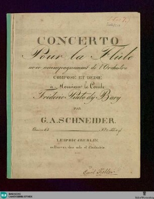 Concerto pour la flûte : avec accompagnement de l'orchestre; oeuvre 63