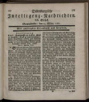 XII. Stück. Sonnabends: den 24. März 1781.