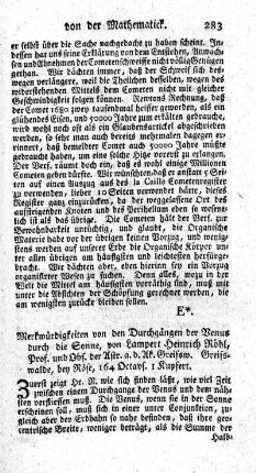 Merkwürdigkeiten von den Durchgängen der Venus durch die Sonne.