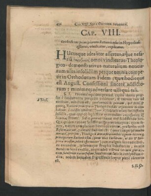 Cap. VIII. Orthodoxus principiorum Rationis usus in Hypothesi affertus, vindicatus, explicatus.