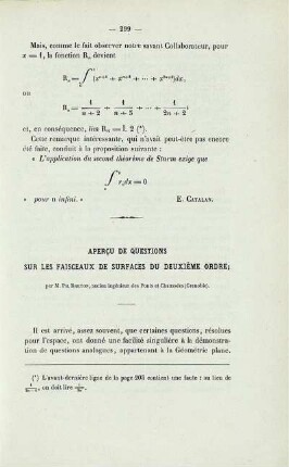 Apercz de questions sur les faisceaux de surfaces du deuxième ordre.