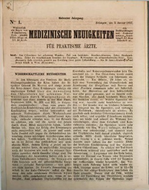 Medizinische Neuigkeiten für praktische Ärzte : Centralbl. für d. Fortschritte d. gesamten medizin. Wissenschaften. 7, 7. 1857