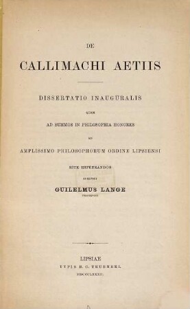 De Callimachi Aetiis : (Leipz. Doctordiss.)