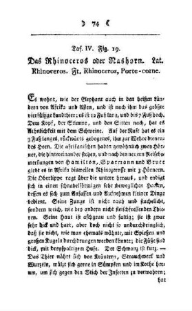 ¬Das¬ Rhinoceros oder Nashorn : Taf. IV, Fig. 19