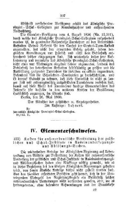 Kosten für außerordentliche Vertretung der geistlichen und Schul-Institute in Auseinandersetzungs- und Ablösungs-Sachen : [IV. Elementarschulwesen]