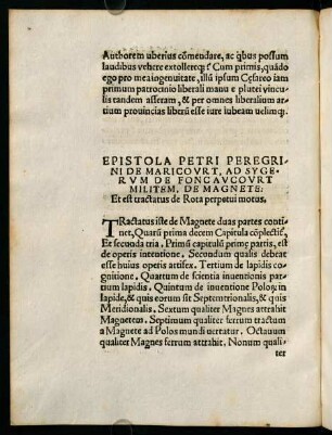 b3v-d3r, Epistika Petri Peregrini de Maricourt, ad Sygerum...