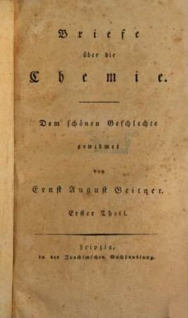 Briefe über die Chemie : dem schönen Geschlechte gewidmet, 1
