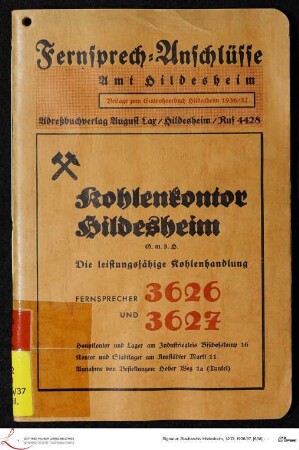 [Beilage:] Fernsprech-Anschlüsse Amt Hildesheim