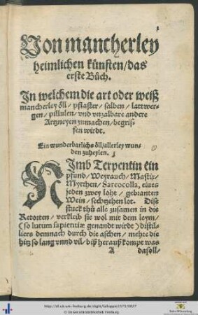 Von mancherley heimlichen kuensten das erste Buoch