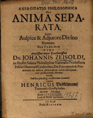 Exercitatio Philosophica De Anima Separata