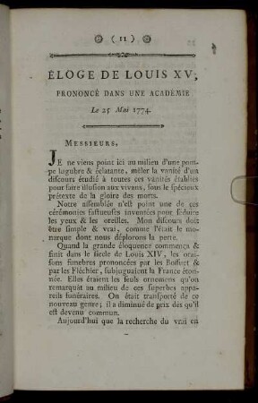 Éloge De Louis XV, Prononcé Dans Une Académie. Le 25 Mai 1774.