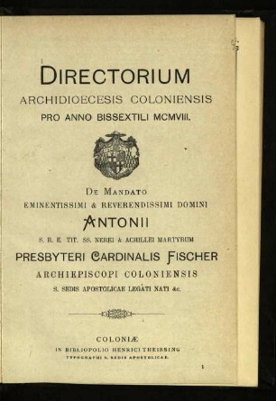 Directorium Archidioecesis Coloniensis / 1908