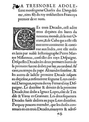 A Tresnoble Adolescent monseigneur Charles duc Dangolesme, tiers filz du roy treschrestien Francoys premier de ce nom.