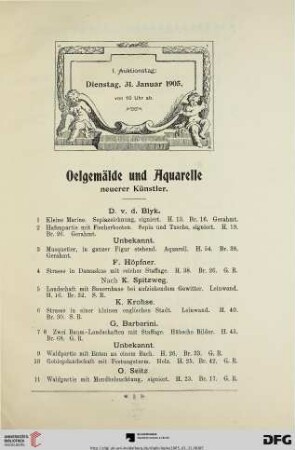 Oelgemälde und Aquarelle (Nr. 1-173)