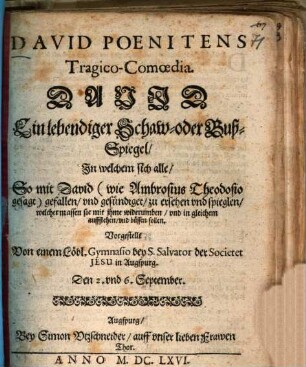 David Poenitens : Tragico-Comoedia