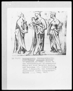 Das Braunschweiger Skizzenbuch — Maria Magdalena, Margareta und Agnes, Folio 8 recto — Madonna mit heiliger Barbara und Dorothea, Folio 8verso
