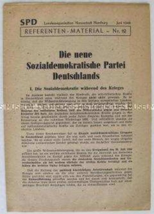 Referenten-Material der SPD zu den Aufgaben der Partei nach dem 2. Weltkrieg
