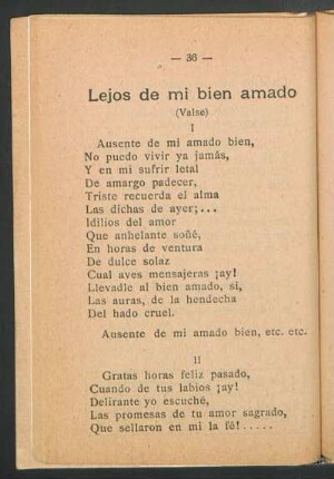 Lejos de mi bien amado : (Valse)